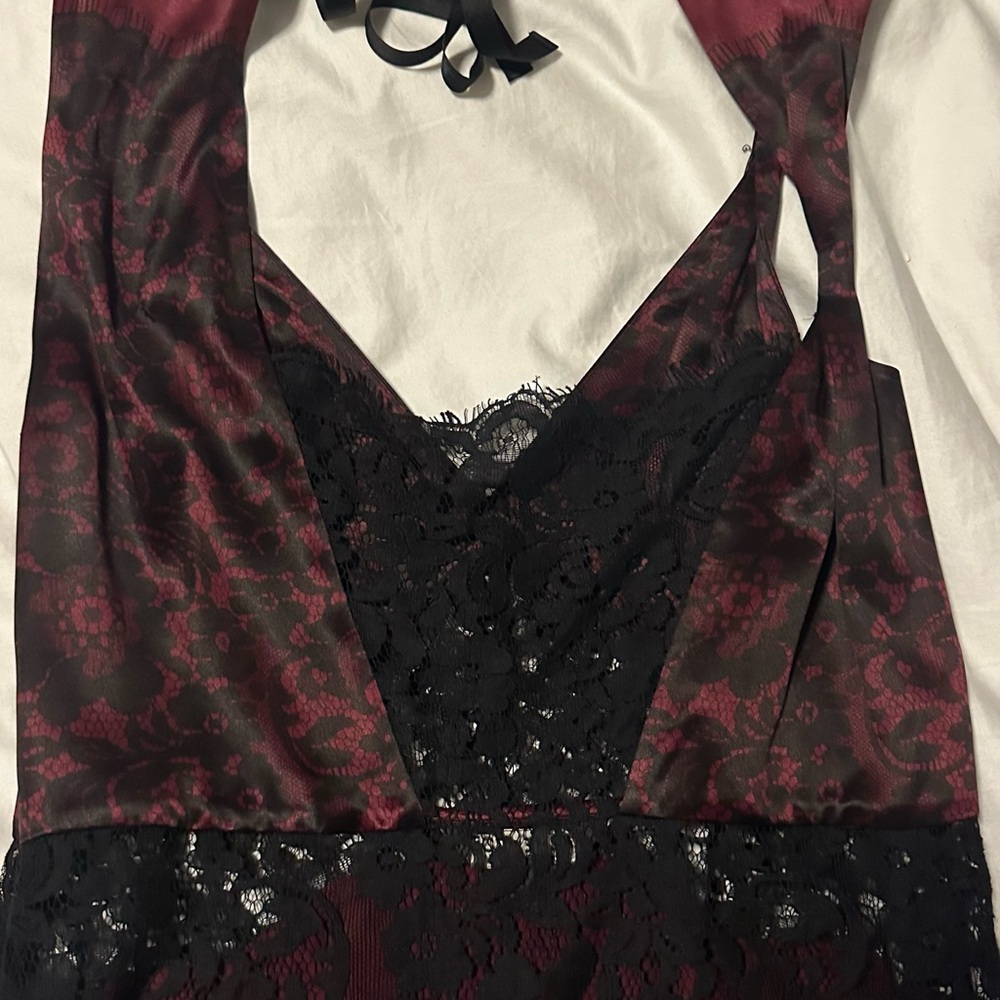 NEW Rachel Zoe Leilani Silk Lace Dress Mulberry Burgundy Black Size 2 - Picture 3 of 5